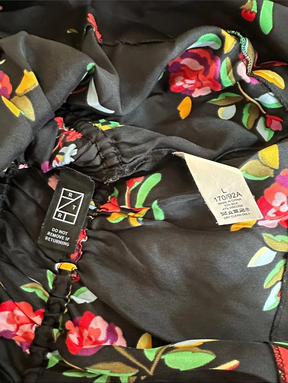 Kate Spade Floral Smocked Waist Blouse Black & Floral sz L